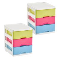 Ladekastje bureau organizer - 2x - 3 lades - mix kleuren - L13 x B17 x H17 cm - kunststof Ladekastje bureau organizer - 2x - 3 lades - mix kleuren - L13 x B17 x H17 cm - kunststof