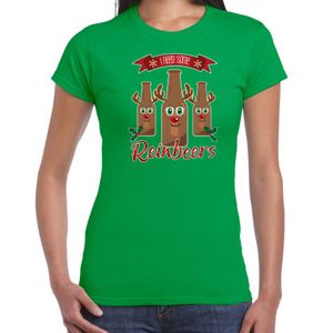 Fout kersttrui t-shirt voor dames - Rudolf Reinbeers - groen - rendier/bier