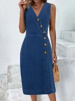 Denim Casual Loose Dress With No - thumbnail