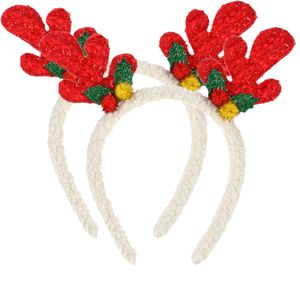 Kerst diadeem/haarband - 2x st- rendier gewei - rood - 21 cm