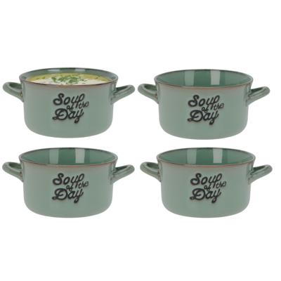Soepkommen/serveer schaaltjes - 6x - met oor - porselein - 500ml - groen