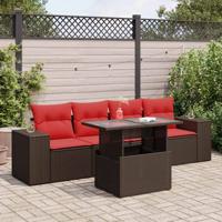 5-delige Loungeset met kussens poly rattan acacia bruin