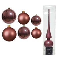 Groot pakket glazen kerstballen 50x oud roze glans/mat 4-6-8 cm met piek glans - thumbnail