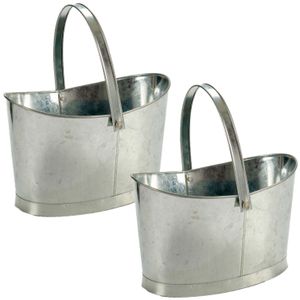 Set van 2x stuks bloempotten/plantenbakken zinken mand ovaal met handvat 36 x 20 x 21 cm