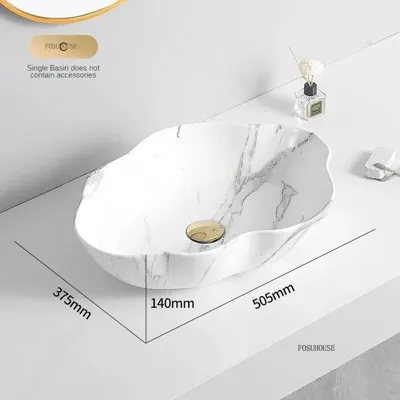 Ovale Keramische Wastafel met Marmerpatroon - Tafelbladmodel | Licht Luxe Design | 12L