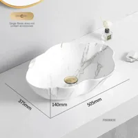 Ovale Keramische Wastafel met Marmerpatroon - Tafelbladmodel | Licht Luxe Design | 12L Ovale Keramische Wastafel met Marmerpatroon - Tafelbladmodel | Licht Luxe Design | 12L