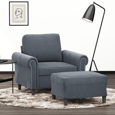 Fauteuil met voetenbank 60 cm fluweel donkergrijs