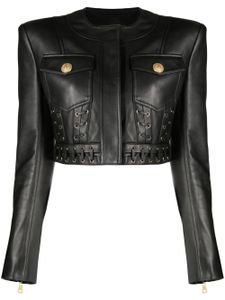 Balmain veste crop en cuir à détails d'œillets - Noir