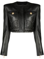 Balmain veste crop en cuir à détails d'œillets - Noir - thumbnail