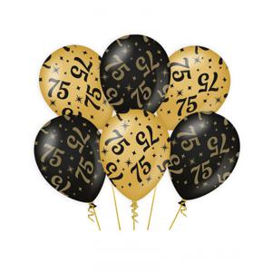 75 jaar verjaardag feest ballonnen - 18x stuks - zwart/goud - leeftijd - 30 cm - versiering