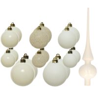 Set van 26x stuks kunststof kerstballen en glazen piek wol wit