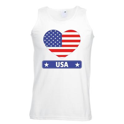Singlet Amerika - wit - USA hart vlag - heren - shirt - tanktop - Amerikaans