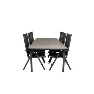 Levels tuinmeubelset tafel 100x229/310cm en 6 stoel Break zwart, grijs.