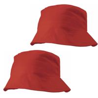 Zonnehoedje/vissershoedjes voor volwassenen - 2x - rood - 100% katoen - Zon bescherming