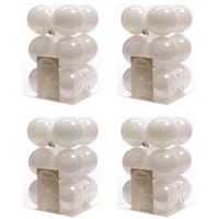 48x Parelmoer witte kerstballen 6 cm kunststof glans   -