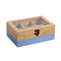 Kesper Theedoos - 6-vaks - lichtblauw - bamboe - 21 x 15 x 9 cm - theekist - kunststof kijkvenster