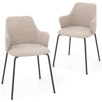Set van 2 Eetkamerstoelen Gevoerde Accentstoelen met Gebogen Rugleuning Brede Zitting en Verstelbare Voetkussens Moderne Vrijetijdsstoel