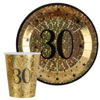 Verjaardag feest bekertjes en bordjes leeftijd - 40x - 30 jaar - goud - karton - Feestpakketten - thumbnail
