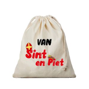 1x Sinterklaas cadeauzak Van Sint en Piet met koord voor pakjesavond als cadeauverpakking - cadeauverpakking feest