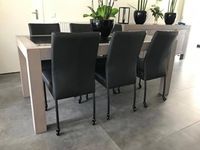 Set van 6 leren eetkamerstoelen - met wieltjes - zwart leer - Echt leer, Modern, ontdek de vele Leersoorten en Kleuren bij ShopX