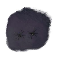 Decoratie spinnenweb/spinrag met spinnen - 60 gram - zwart - Halloween/horror versiering - thumbnail