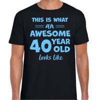 Cadeau T-shirt voor heren - leeftijd 40 jaar - awesome - zwart - glitter blauw - Verjaardagsfeest