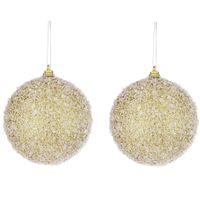 10x Gouden kunststof kerstballen met witte sneeuw afwerking 8 cm