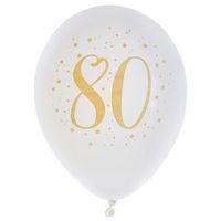 Santex verjaardag leeftijd ballonnen 80 jaar - 8x stuks - wit/goud - 23 cm - Feestartikelen   -