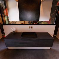 Badkamermeubelset Mondiaz Erin 150 cm met 1 Lade met RIDGE Wastafel Midden Urban Zonder Kraangaten Greeploos Mat Dark Brown