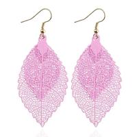 Dubbel gelaagde verlaat Tassel Earrings eenvoudige retro metalen blad-oren ornamenten (roze)