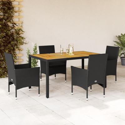 5-delige Loungeset met kussens poly rattan en acaciahout zwart
