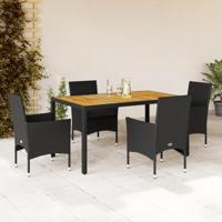 5-delige Loungeset met kussens poly rattan en acaciahout zwart