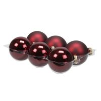 Kerstballen - 6x st - donkerrood - 8 cm - glas - mat/glans - kerstversiering - thumbnail