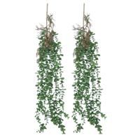 Kunstbloem/kunsttak Eucalyptus hangend - 2x - 97 cm - groen - kunst hangplanten