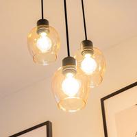 Zora - LED Hanglamp Glas - Amberkleurig - 3 lichtpunten - E27 - Zwart - IP20 - Hanglamp glazen bollen