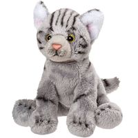 Zittende grijze katten/poezen knuffel 12 cm - Knuffel huisdieren - thumbnail