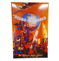 Round The World by Clipper Pan-Am Vintage Reclame Emaille Bord - 65 x 42cm Round The World by Clipper Pan-Am Vintage Reclame Emaille Bord - 65 x 42cm