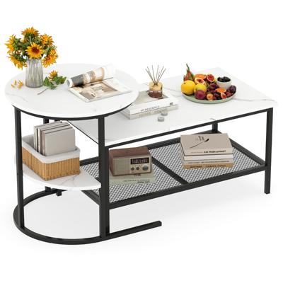 Set van 2 Uitschuifbare Salontafels Uitschuifbare Designtafel van Marmer Verguld Metalen Frame Rechthoekige Salontafel Ronde Bijzettafel voor Bank Woonkamer Slaapkamer-Zwart en wit Set van 2 Uitschuifbare Salontafels Uitschuifbare Designtafel van Marmer Verguld Metalen Frame Rechthoekige Salontafel Ronde Bijzettafel voor Bank Woonkamer Slaapkamer-Zwart en wit