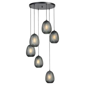 Masterlight Zwarte hanglampPineapple 6-lichts met rookglas - 2292-05-05-50-6