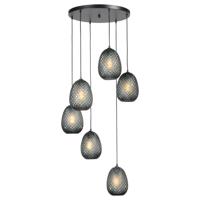 Masterlight Zwarte hanglampPineapple 6-lichts met rookglas - 2292-05-05-50-6