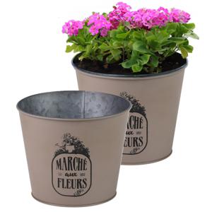 Plantenpot/bloempot voor buiten - 2x - zink - taupe - D17 x H14 cm