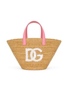 Dolce & Gabbana Kids sac cabas en raphia à logo brodé - Tons neutres