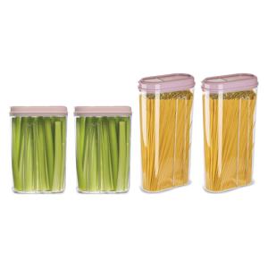 Voedselcontainers set - 4 stuks - licht roze - 2350ml en 1500ml - kunststof - voorraadpot/strooibus