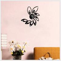 Bloem kunst moderne design DIY verwisselbare 3D Crystal spiegel muur klok muur sticker woonkamer slaapkamer decor (zwart)