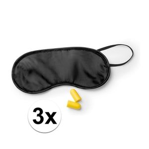 3x Travel set zwart maskers met oordoppen   -