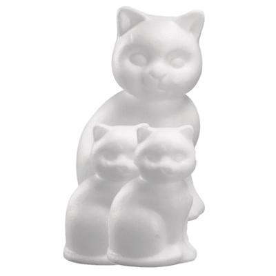 Piepschuim dieren figuren - 3x stuks - kat / poes - wit - 13 cm