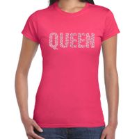 Glitter Queen t-shirt roze rhinestones steentjes voor dames - Glitter shirt/ outfit 2XL  -