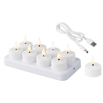 Oplaadbare LED theelichtjes/waxinelichtjes - 8x st - wit - D4 cm -met oplaadstation en USB