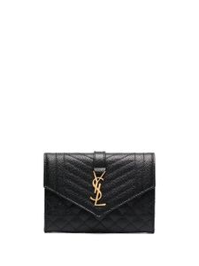 Saint Laurent porte-cartes en cuir grainé - Noir