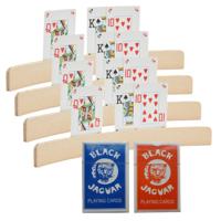Engelhart Speelkaarten houders - 4x stuks - van hout - 35 cm - met een setje speelkaarten